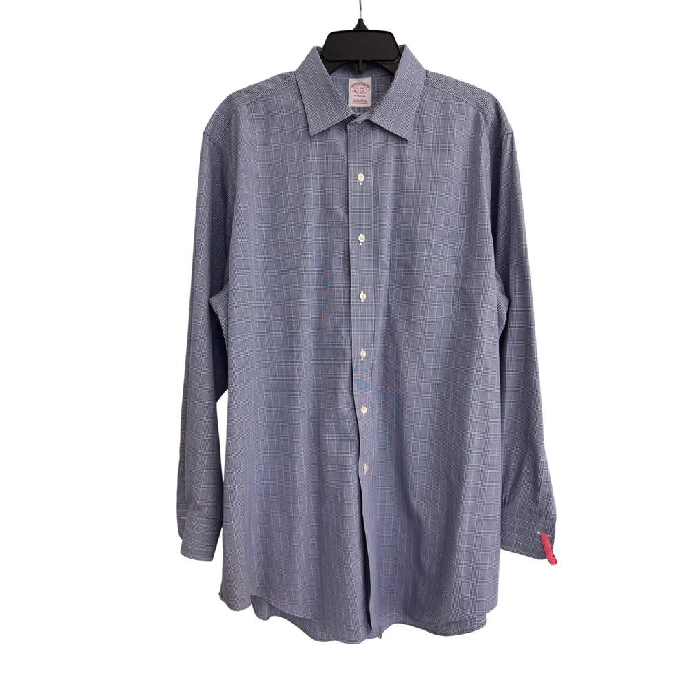 Brooks Brothers Madison Dress Shirt 17-34 Blue Glen Plaid Non-Iron Supima Cotton